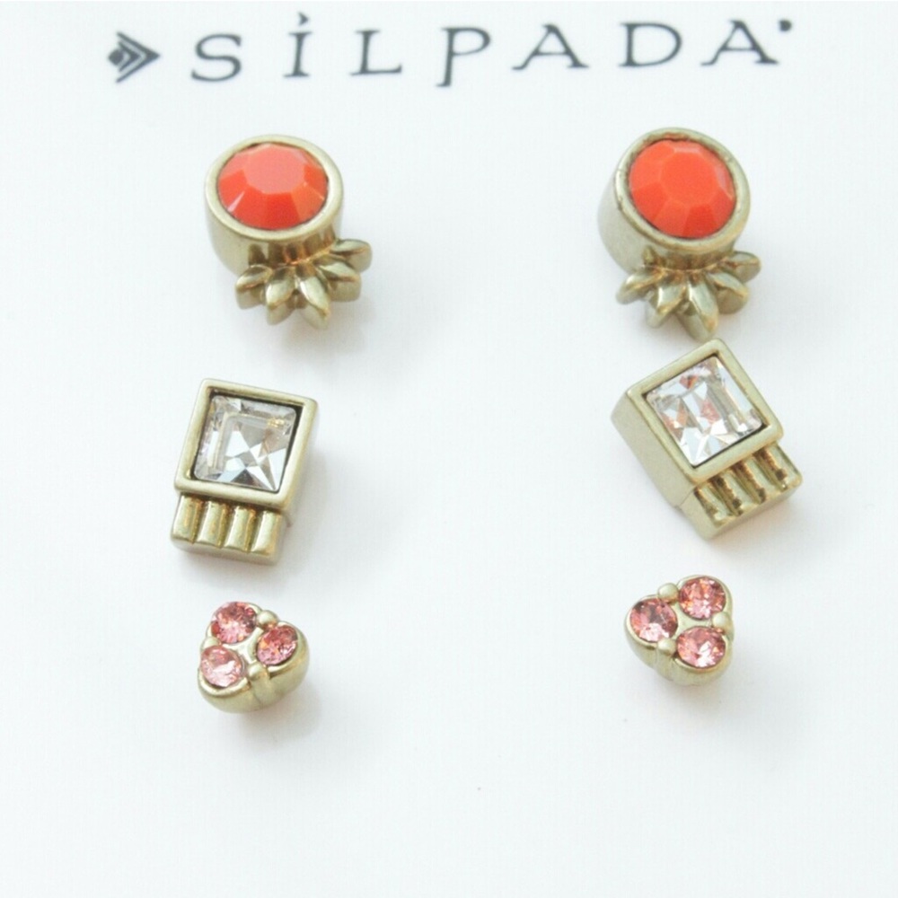 Silpada Color Riot Post Earrings Swarovski Crystal Brass NWT - Picture 2 of 10